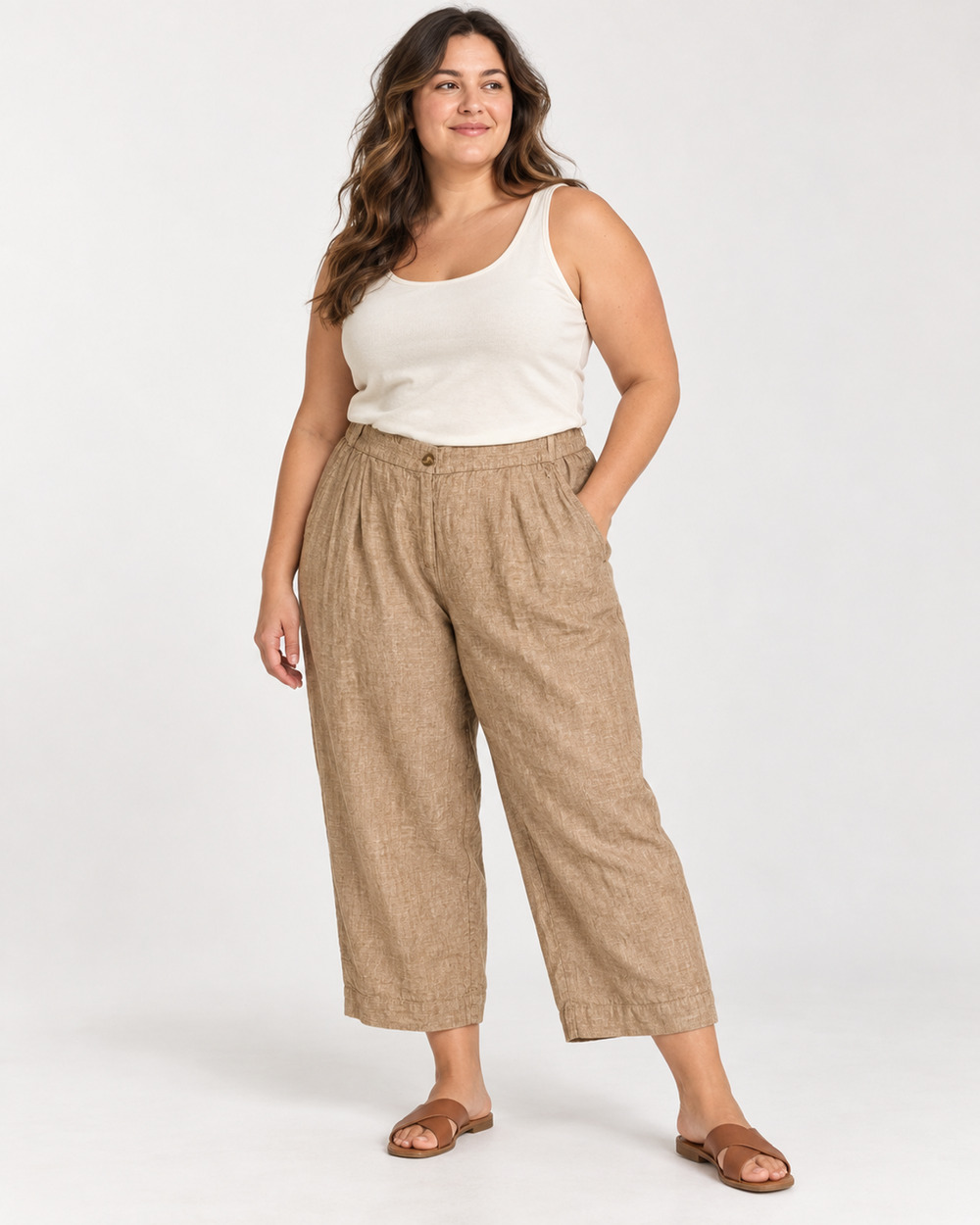 J.Jill Love Linen Women’s 2X Tan Cropped Linen Pants Elastic Waist 24” Inseam
